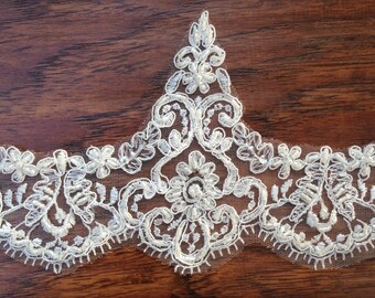 Beaded Alencon lace, Beaded lace with small beads and bugle beads