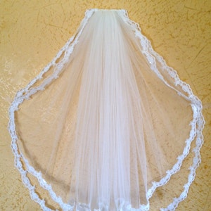 Lace veil in two tier with beaded lace edge, super wide, white or ivory, hip length image 1