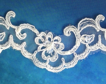 Lace trim, beaded lace edge, beaded trim lace, scalloped lace trim