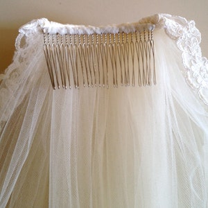 Lace veil in two tier with beaded lace edge, super wide, white or ivory, hip length image 5
