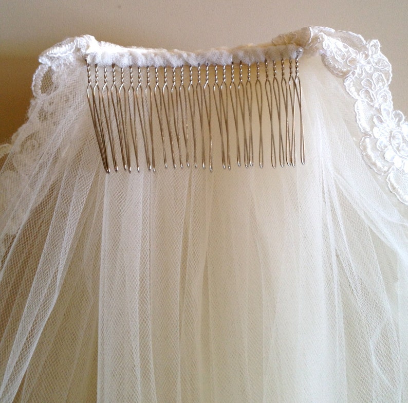 Lace veil in two tier with beaded lace edge, super wide, white or ivory, hip length image 5