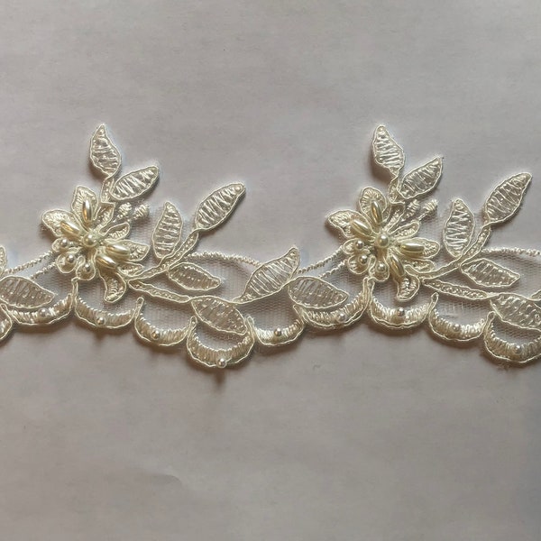 Wedding lace,  bridal trim, beaded wedding trim for veils bridal dresses and craft projects