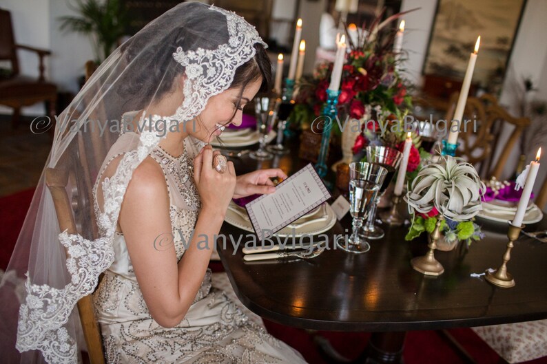 Classic Alencon lace style wedding veil bridal veil with exclusive lace edge design Cathedral veil with lace edge design with beaded lace