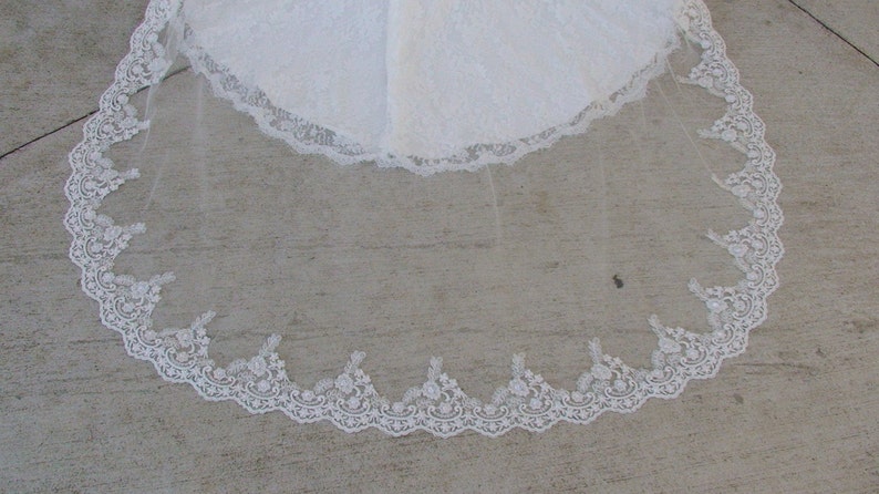 classic mantilla look Cathedral lace Mantilla veil with Beaded Lace edge veil in Spanish style for Catholic style wedding