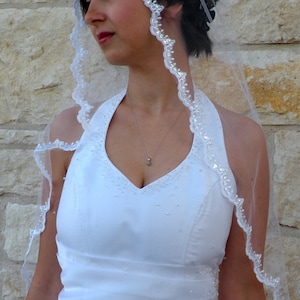 Cathedral lace veil with Beaded Lace Edge,  Bridal lace veil with gentle lace, wedding veil light like wind, Mantilla Spanish veil