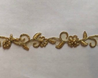 Golden trim, gold lace for garters, bridal veils and dresses craft projects, beaded gold trim for sewing needs