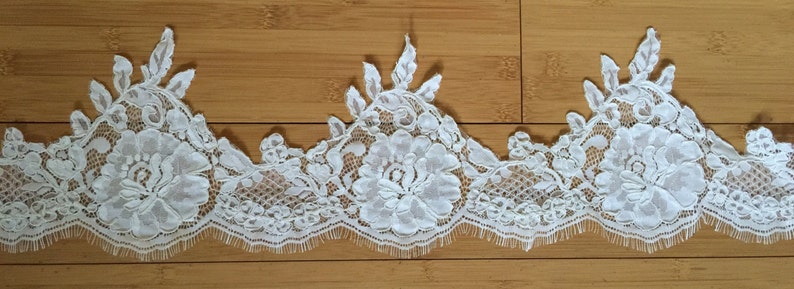 bridal lace wedding lace veil lace Alencon lace re-embroidered with eyelashes in ivory color
