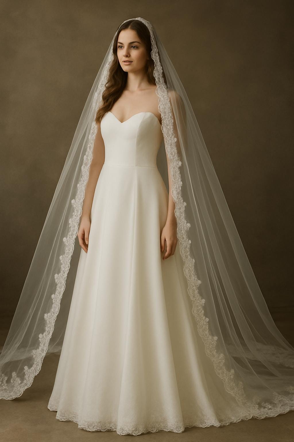 Cathedral Mantilla Bridal Veil - Alencon lace edge wedding veil with wrinkle free tulle in white ivory and champagne color with metal comb