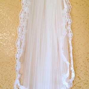 Lace veil in two tier with beaded lace edge, super wide, white or ivory, hip length image 3