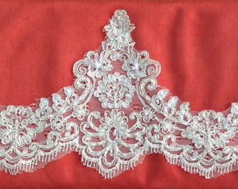 Bridal Beaded Lace trim, beaded lace edge, beaded trim lace, scalloped beaded lace trim