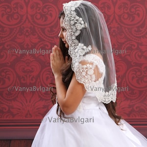 Erstkommunion Schleier, katholische Mantilla Schleier, Spitzen Schleier, Blumenmädchen Schleier, Heilige Kommunion Schleier, Taufe Schleier, Konfirmation Schleier