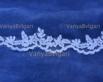 Alencon lace, Re-embroidered  alencon Lace 1.5" wide, lace trim for bridal veils, wedding dresses and craft projects lace edge