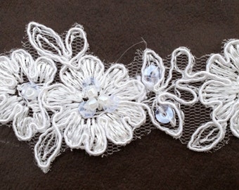 Beaded lace, bridal lace, beaded trim in ivory or white, 1" width