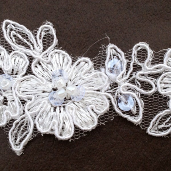 Beaded lace, bridal lace, beaded trim in ivory or white, 1" width