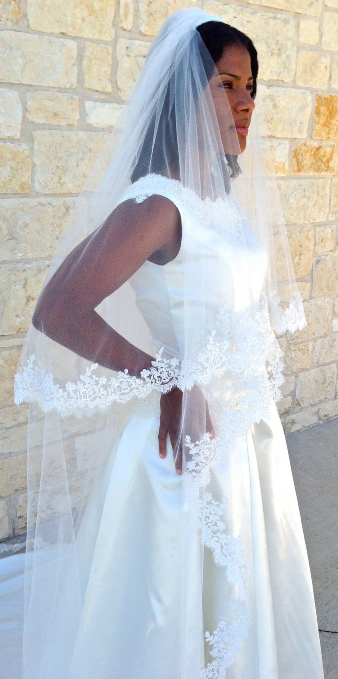 Beaded Lace Veil in Two Tiers Cathedral Length Alencon Etsy