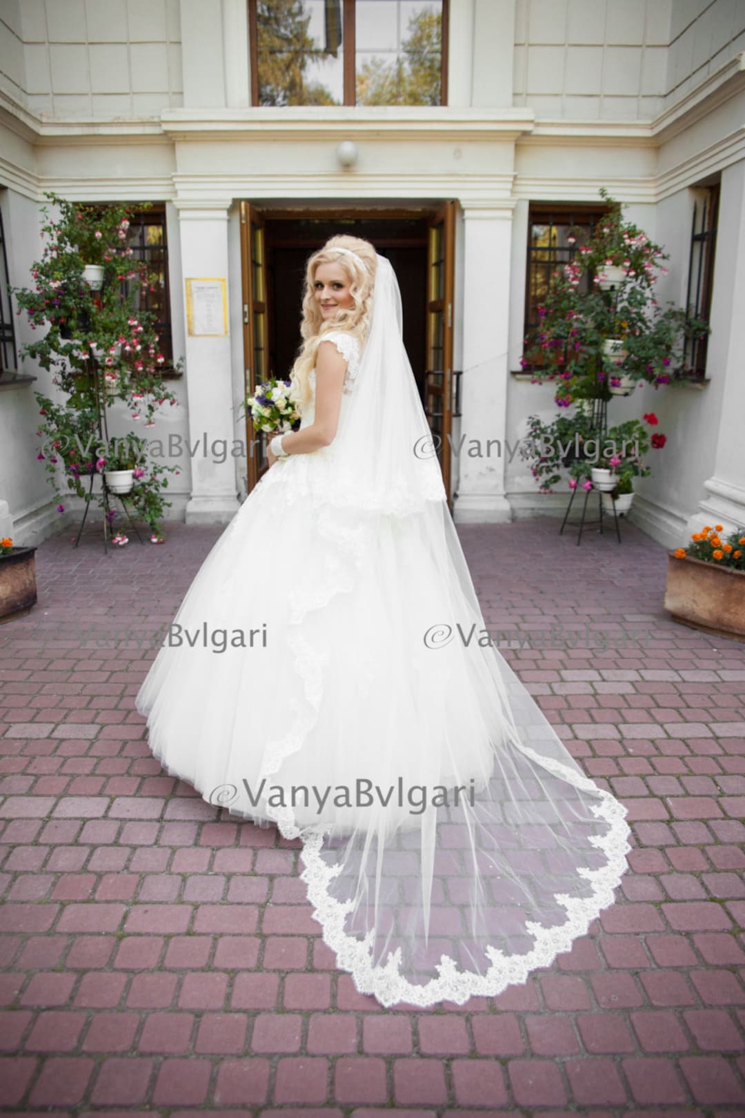 Wedding Veil in Cathedral Length in Two Tier With Blusher, Bridal