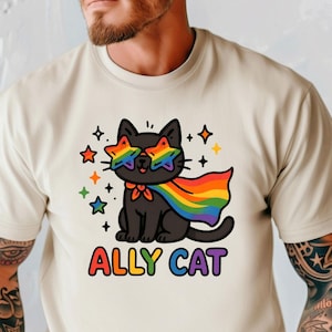 Comfort Colors® Pride Ally Cat Shirt, Retro Rainbow Cat Ally Shirt, Cat Pride Shirt, Funny Pride Shirt, LGBTQ Shirt, Love Is Love T-Shirt