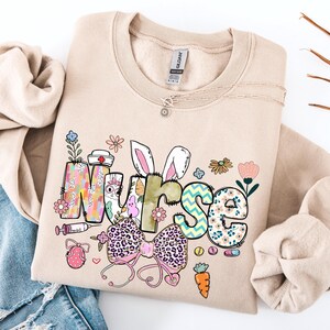 Bunny Nurse Sweatshirt, Easter Gift For Nurse, Easter Sweater For Nurse, Easter Nursing Sweatshirt, Nurse Sweatshirt