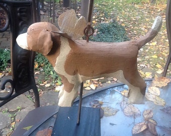 Tan and white beagle with wings and hook for home ,garden or memorial