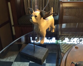 Carved chihuahua  with wing for home or garden or memorial