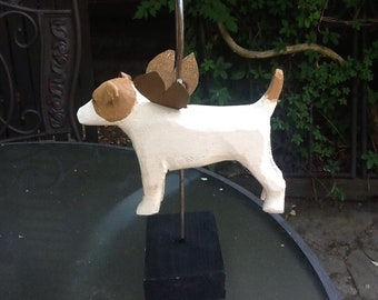 Jack russell white and tan with wing  ,hangs in the garden or home or for memorial