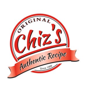 May include: A circular logo with a red and white design. The words "ORIGINAL" and "Chiz's" are in red, with "Chiz's" in a stylized font. A red banner reads "Authentic Recipe" and "Since 1968".