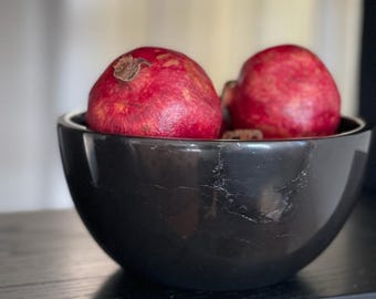 Handmade Black Marble Bowl: Polished Stone Catchall Dish