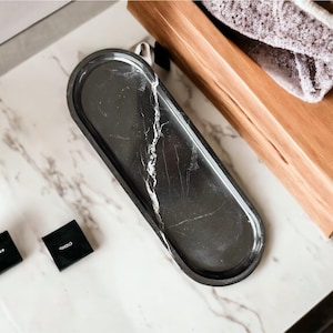 Handcrafted Black Marble Tray: Elegant Home Decor, Vanity Organizer