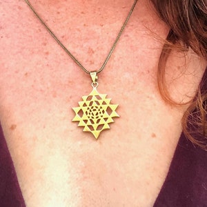 Petite Brass Sri Yantra Necklace / Tantric Sacred Geometry Meditation Necklace / Gold Shri Yantra Pendant / Divine Feminine - N118