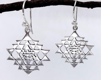Silver Sri Yantra Earrings / Sacred Geometry Meditation Jewelry / Silver Yoga Earrings / Silver Shri Yantra Tantra Symbol - E243