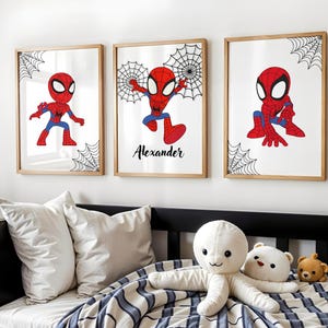 Set di stampe per cameretta di Spiderman: decorazioni per la cameretta dei bambini a tema supereroi (download digitale, file JPG)