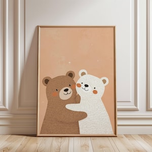 Teddy Bear Nursery Print: Whimsical Bear Hugging Art (Digital Download)