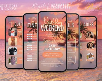 Birthday Weekend Itinerary Template Invitation Digital Travel Itinerary Boys Girls Trip Itinerary Template Vacation Trip Travel Guide Invite