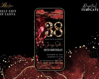Mall för digital inbjudan till 38-årsdag 38-årsdagsinbjudan Telefon-SMS Digital inbjudan Redigerbar mall Direktnedladdning