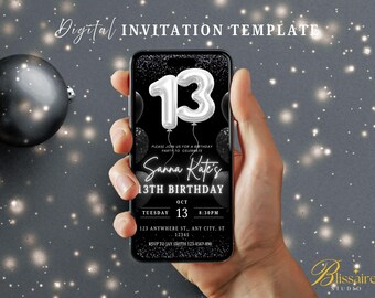 Modern Minimalist 13th Birthday Party Invitation 13th Glam Dinner Party Invitation 13th Mobile Invite Template 13th Evite for Women Men