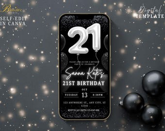 Digital 21st Birthday Invitation Photo Invite Black White 21st Birthday Evite Digital Invite for Women Men Birthday Dinner Party Template