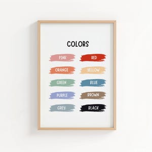 Colors Chart Poster: Educational Preschool Wall Art (Digital Download)