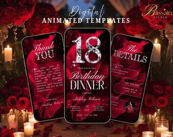 Invito per la festa del 18° compleanno, invito digitale di lusso per la cena glamour del 18° compleanno, modello di invito animato per dispositivi mobili per il 18° compleanno, invito video per diciotto anni