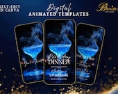 Digital Birthday Dinner Invitation Editable Birthday Party Digital Dinner Party Invite Electronic Blue Video Invitation Template Evite