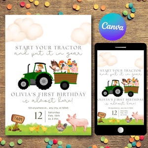 Farm Birthday Invitation, Farm Animals Party Invites, Barnyard Animals Ranch Kids Birthday Invitation, Farmhouse birthday invite, Farmyard