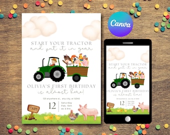 Bauernhof Tiere Einladung: Barnyard Party Invite (Canva Template)
