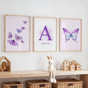 Personalized Butterfly Nursery Art: Purple Whimsical Print (Digital Download, JPG File)