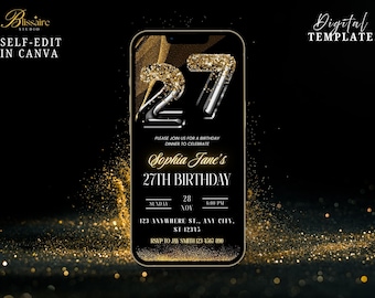 27 dresses birthday invitation 27 Dresses Birthday Invitation: Ribbon Bow Template (canva, Digital Download)