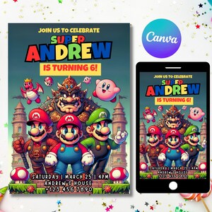 Super Mario Geburtstagseinladung Vorlage, Mario Bros Party, Gamer Einladung, Junge Party-Einladung, Kinder-Geburtstags-Party einladen, Super Mario