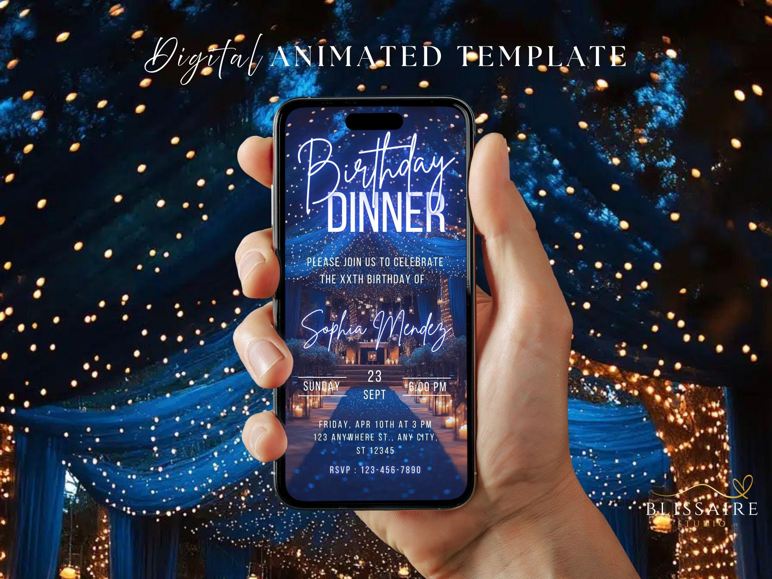Animated Birthday Invitation Digital Video Birthday Dinner Invite ...