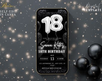 Digital 18th Birthday Invitation Photo Invite Black White 18th Birthday Evite Digital Invite for Women Men Birthday Dinner Party Template