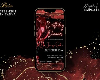 Digital Birthday Dinner Invitation 21st Birthday Party Invite Elegant Text Evite Birthday Party Template Girls Birthday Dinner