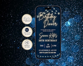Digital Birthday Dinner Invitation Animated 30th Birthday Party Invite Elegant Text Evite Birthday Party Template Girls Birthday Dinner