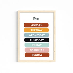 Days of the Week Printable: Educational Playroom Decor (Digital Download)