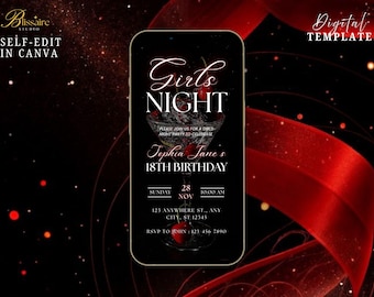 Girls Night Birthday Party Invitation Digital Girls Dinner Party Evite Bachelorette Party Invite